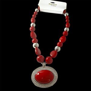 Mixit Color Large Red Pendant, Red and Silver Tone Beads, NWT, Statement Piece